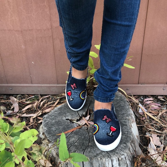 DENIM  DISTRESSED 🌈 RAINBOW MINI SLIP ON SNEAKERS - Picture 8 of 8